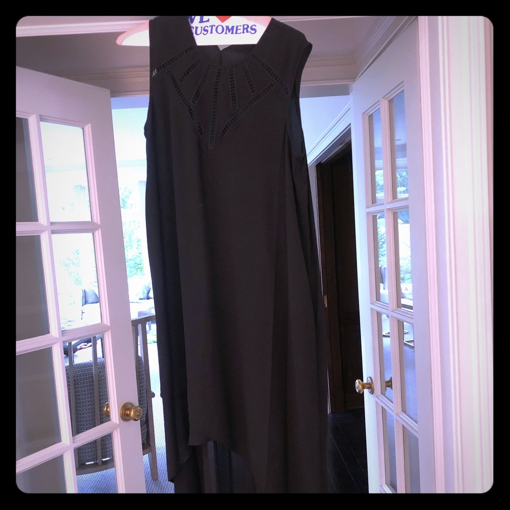 BCBG sleeveless hi- low black flowy dress